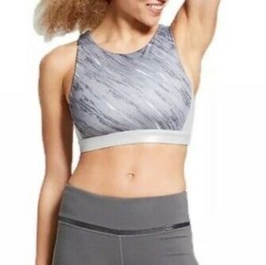 Joylab Metallic Silver High Neck Crop Longline sports bra large